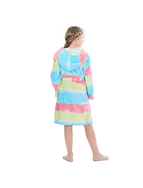 V.&GRIN Girls Fleece Robe, Hooded Toddler Soft Fuzzy Bathrobe for Kids 3-14 Years