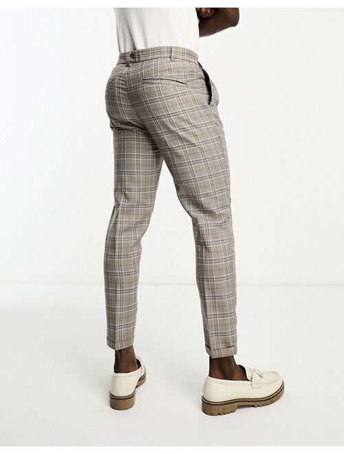 New Look pleat front smart tapered pants in brown plaid