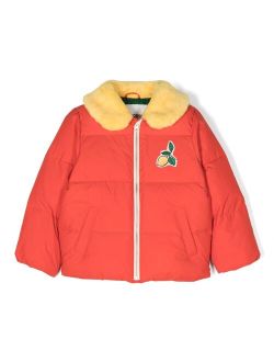 lemon-patch faux-fur collar padded jacket