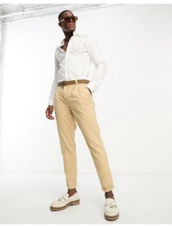 double pleat front smart pants in stone