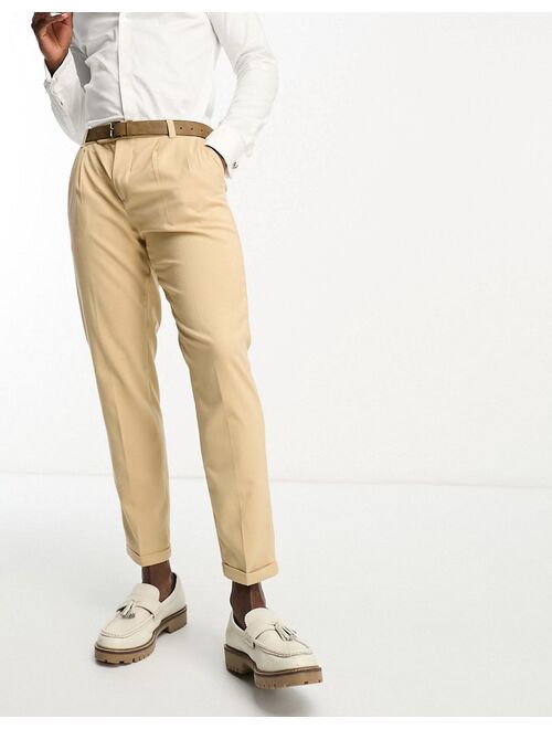 New Look double pleat front smart pants in stone