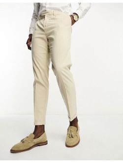slim fit pleated pants in oatmeal