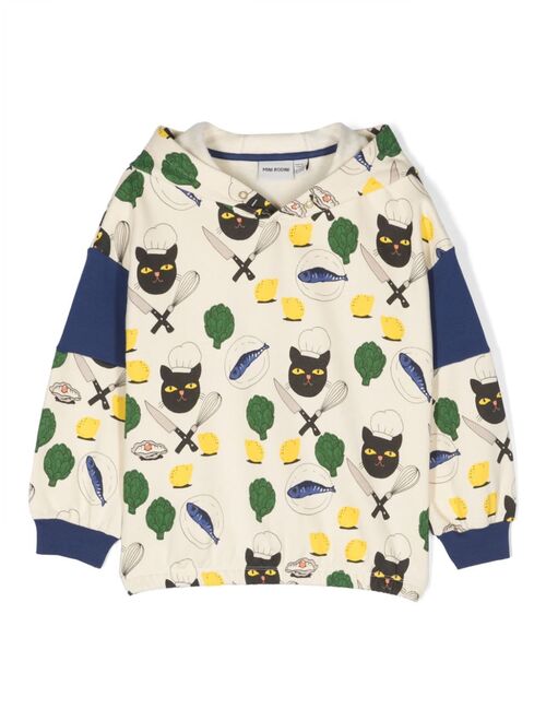 Mini Rodini Chef Cat graphic-print organic cotton hoodie