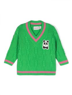 panda-patch cable-knit jumper