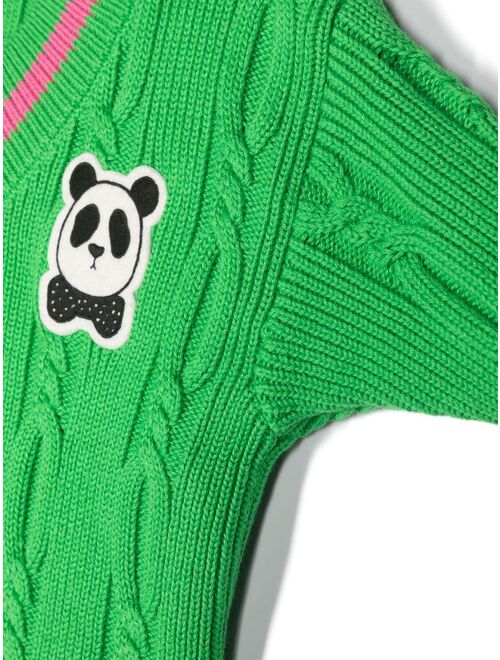 Mini Rodini panda-patch cable-knit jumper