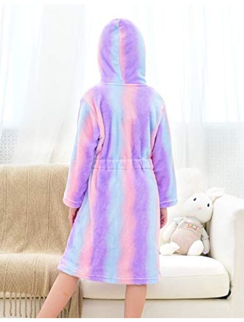 Doctor Unicorn Soft Hooded Rainbow Bathrobe Sleepwear for Girls