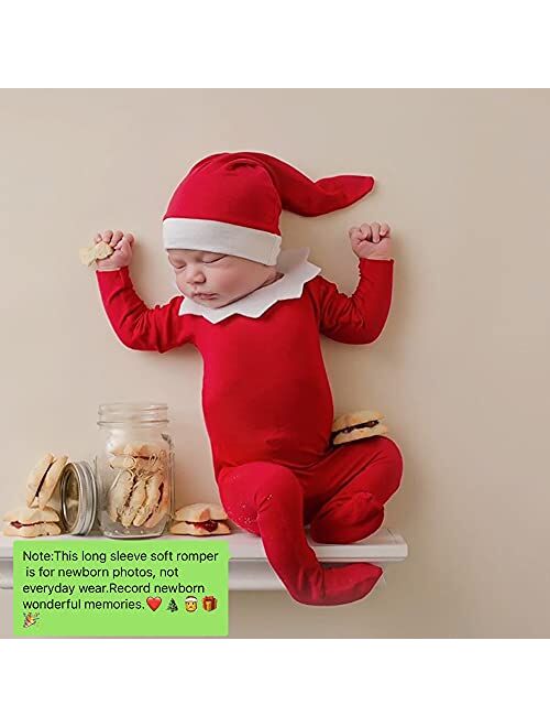ForBaysy Newborn Baby Christmas Photo Props Outfit Infant Boys Girl Photoshoot Costume Red jumpsuit With Xmas Hat