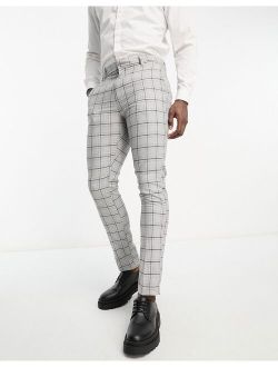 skinny plaid pants in gray