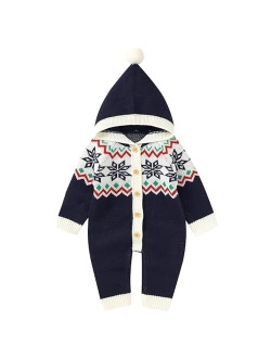 Wugugu Newborn Christmas Baby Girl Boy Hooded Romper Unisex Infant Long Sleeve Knitted Jumpsuit One Piece Warm Outfits