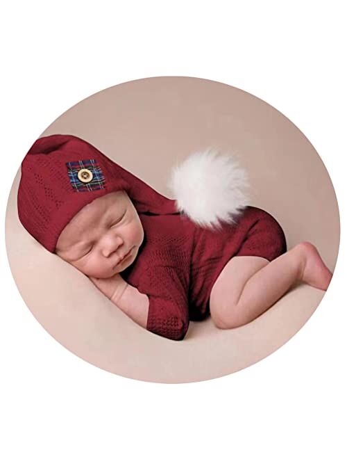 Vomdrok Newborn Photography Props Outfits Christmas Hat Leggings Infant Baby Boy Girl Photoshoot Costume