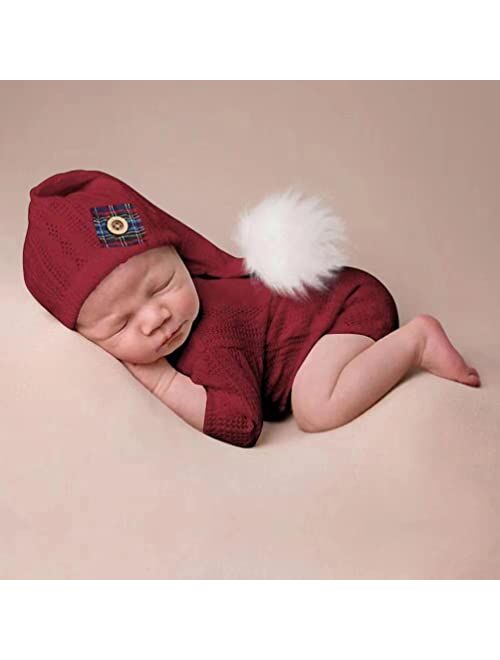 Vomdrok Newborn Photography Props Outfits Christmas Hat Leggings Infant Baby Boy Girl Photoshoot Costume