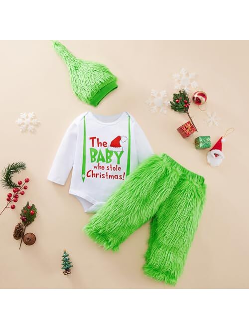 Bobora Baby Christmas Outfit Newborn Baby Girl Boy First Christmas Bowtie Strap Romper and Pants Outfits