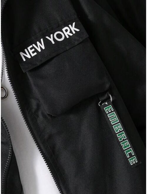 Shein Tween Boy 1pc Letter Graphic Flap Pocket Jacket & 1pc Pants