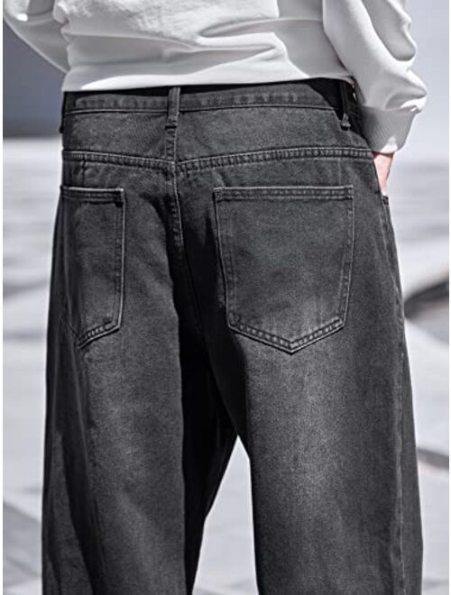 Verdusa Men's High Waist Loose Jeans Baggy Straight Leg Denim Pants Trousers