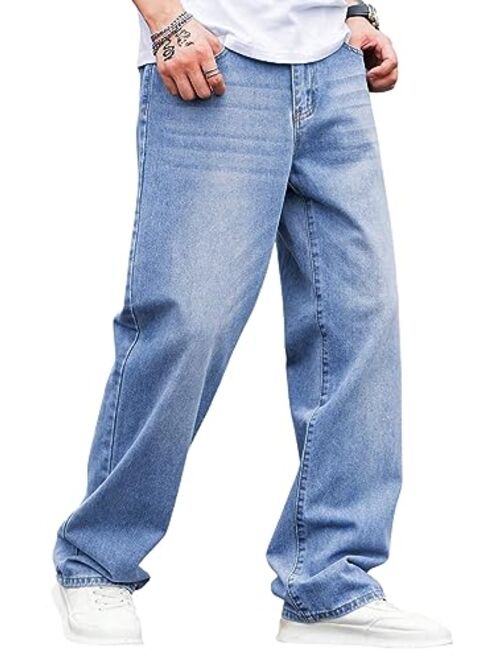 Verdusa Men's High Waist Loose Jeans Baggy Straight Leg Denim Pants Trousers