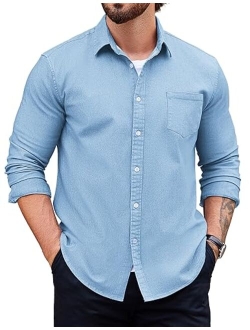 Men's Denim Shirt Long Sleeve Casual Button Down Shirts Western Work Shirt