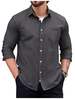 Men's Denim Shirt Long Sleeve Casual Button Down Shirts Western Work Shirt