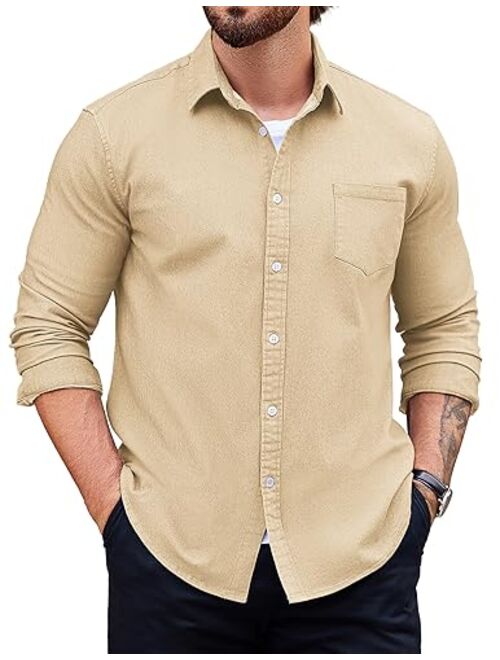 COOFANDY Men's Denim Shirt Long Sleeve Casual Button Down Shirts Western Work Shirt