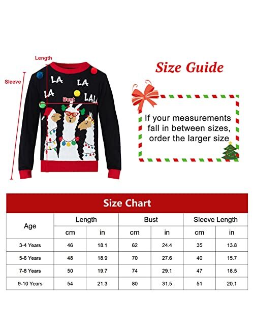 Funnycokid Ugly Christmas Sweater Kids Boys Girls Xmas Party Pullover Sweatshirt 3-10 Years