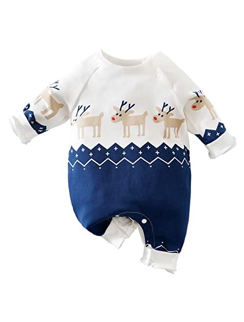 RELABTABY My First Christmas Baby Boy Girl Outfit Newborn Romper Infant Long Sleeve Xmas Santa Onesie Elf Reindeer Clothes