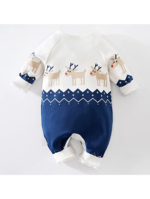 RELABTABY My First Christmas Baby Boy Girl Outfit Newborn Romper Infant Long Sleeve Xmas Santa Onesie Elf Reindeer Clothes