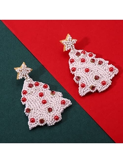 Faerliiry Christmas Earrings for Women Beaded Christmas Tree Drop Dangle Earrings Handmade Statement Xmas Christmas Holiday Costume Party Decoration Gifts