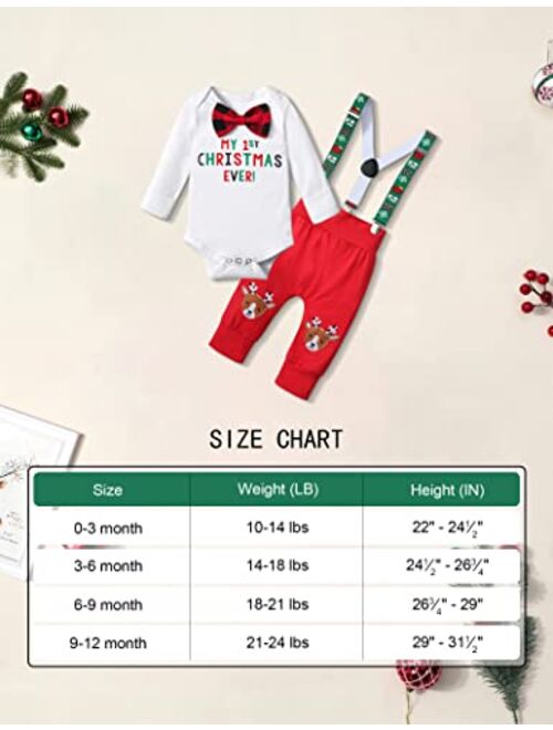 KANGKANG My First Christmas Baby Boy Outfit 2Pcs, Christmas Baby Rompers + Reindeer Pants