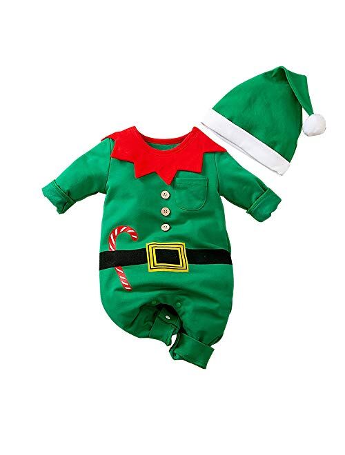 Hifot My First Christmas Baby Girl Boy Romper Newborn Clothes Long Sleeve Jumpsuit + Hat Infant Outfits Set