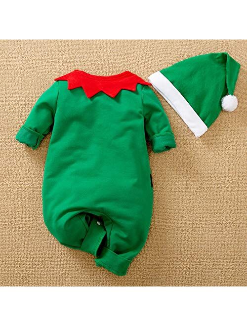 Hifot My First Christmas Baby Girl Boy Romper Newborn Clothes Long Sleeve Jumpsuit + Hat Infant Outfits Set