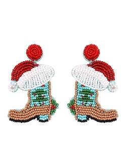 LITRENDY Beaded Christmas Earrings for Women Girls Handmade Holiday Reindeer,Boot,Tree,Sled,Bell,Hat Earrings Christmas Drop Dangle Earrings Festive Jewelry Gifts