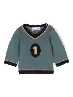 intarsia-knit V-neck wool jumper