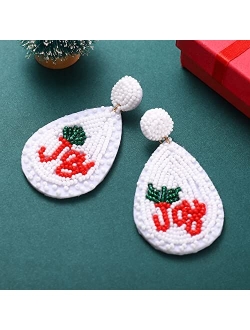 NLCAC Beaded Christmas Earrings Statement Beaded Joy Teardrop Dangle Earrings Xmas Holiday Party Gifts for Women Girls
