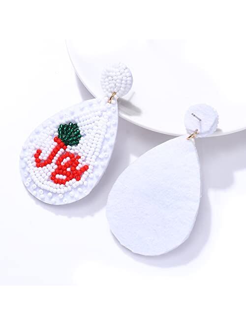 NLCAC Beaded Christmas Earrings Statement Beaded Joy Teardrop Dangle Earrings Xmas Holiday Party Gifts for Women Girls