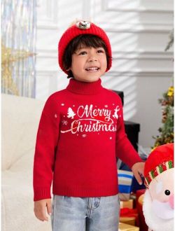Young Boy Christmas Pattern Turtleneck Sweater