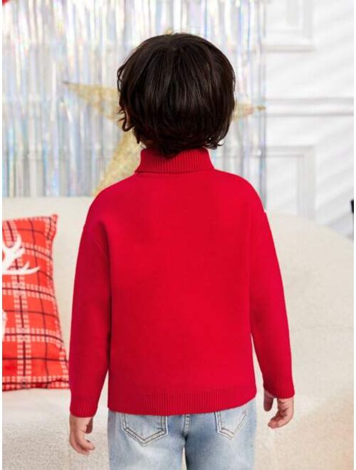 SHEIN Young Boy Christmas Pattern Turtleneck Sweater