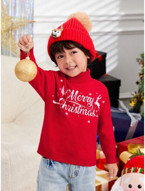 SHEIN Young Boy Christmas Pattern Turtleneck Sweater