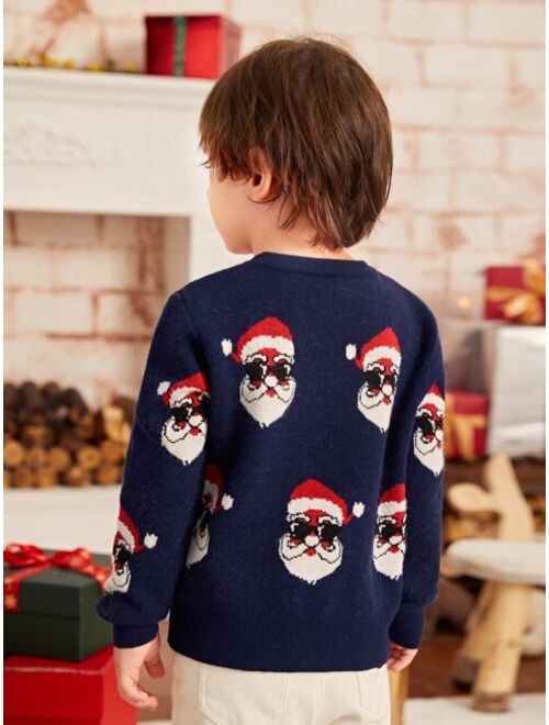 SHEIN Toddler Boys Ugly Christmas Santa Claus Pattern Sweater