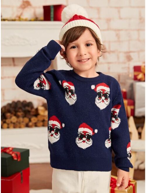 SHEIN Toddler Boys Ugly Christmas Santa Claus Pattern Sweater