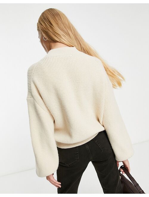 Only knitted half zip sweater with pocket detail in cream