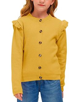 BesserBay Girl's Ruffle Trim Knit Cardigan Button Down Outwear Sweater 3-12 Years