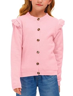 BesserBay Girl's Ruffle Trim Knit Cardigan Button Down Outwear Sweater 3-12 Years