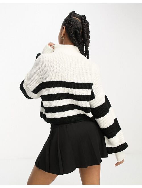 Miss Selfridge stripe half zip funnel neck sweater