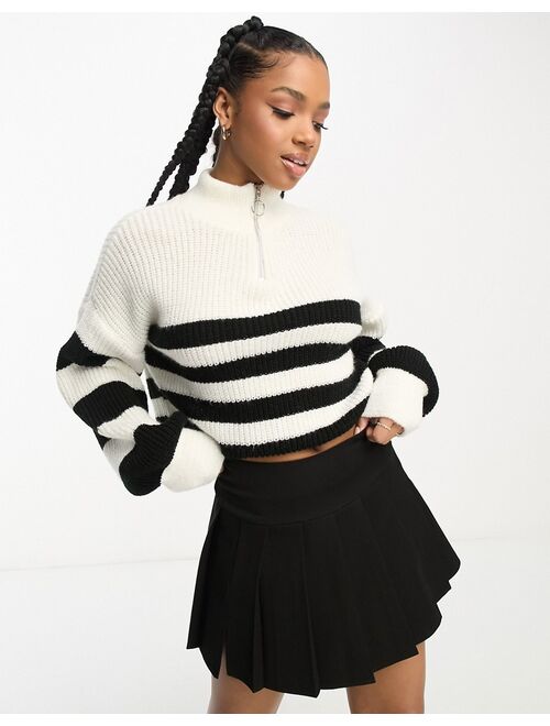 Miss Selfridge stripe half zip funnel neck sweater