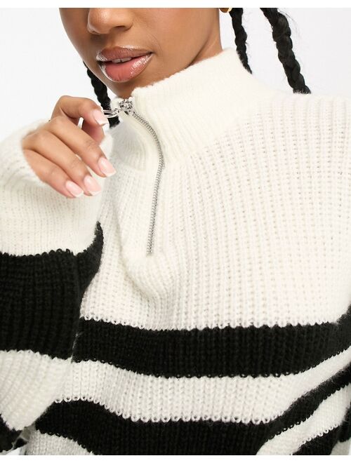 Miss Selfridge stripe half zip funnel neck sweater