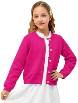 BesserBay Girls Solid Color Knit Sweaters Button Down Uniform Cardigan 4-12 Years