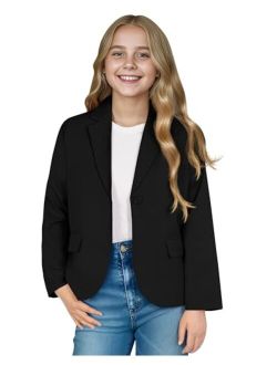 KEREDA Girls Casual Blazers Long Sleeve Open Front Button Lightweight Dressy Jackets with Pockets