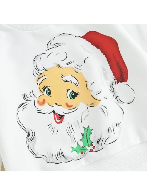 FIOMVA Toddler Baby Girl Christmas Outfit Fall Santa Sweatshirt Shirt Pants Set Cute Infant Matching Suit Clothes