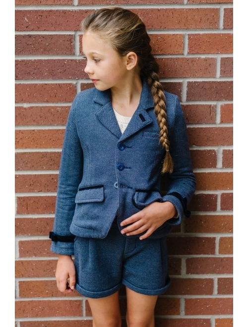 HOPE & HENRY Girls' Dressy Knit Jacquard Riding Blazer, Kids