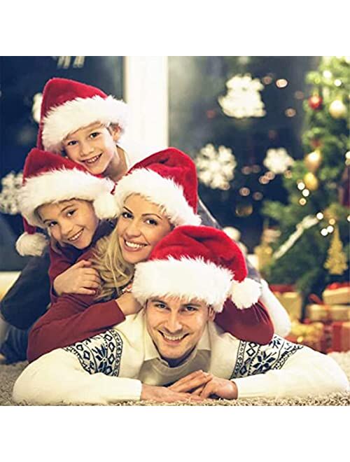 Kockuu 2pcs Santa Hats Set for Adult Red Fluffy Christmas Santa Hat for Adults Men Women with Plush Brim and Comfort Liner for Christmas Stocking Stuffer Gift New Year Pa