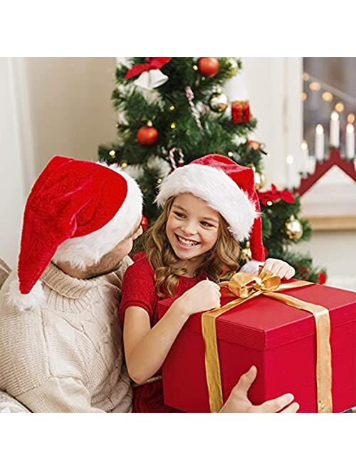 Kockuu 2pcs Santa Hats Set for Adult Red Fluffy Christmas Santa Hat for Adults Men Women with Plush Brim and Comfort Liner for Christmas Stocking Stuffer Gift New Year Pa